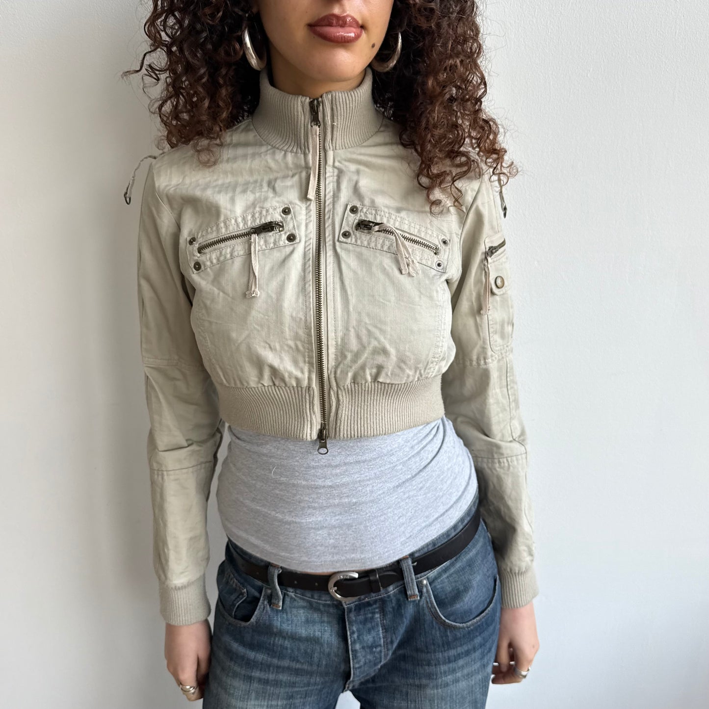 Beige cropped cargo jacket - Size M/L