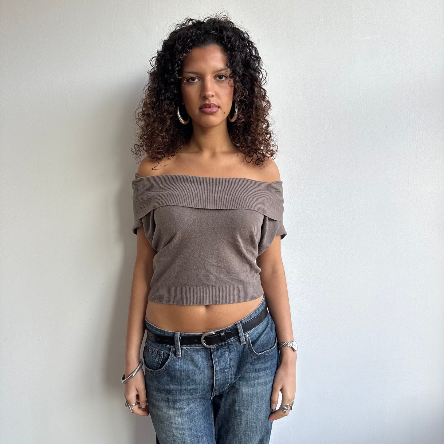 Taupe bardot/cowl knit - Size S/M