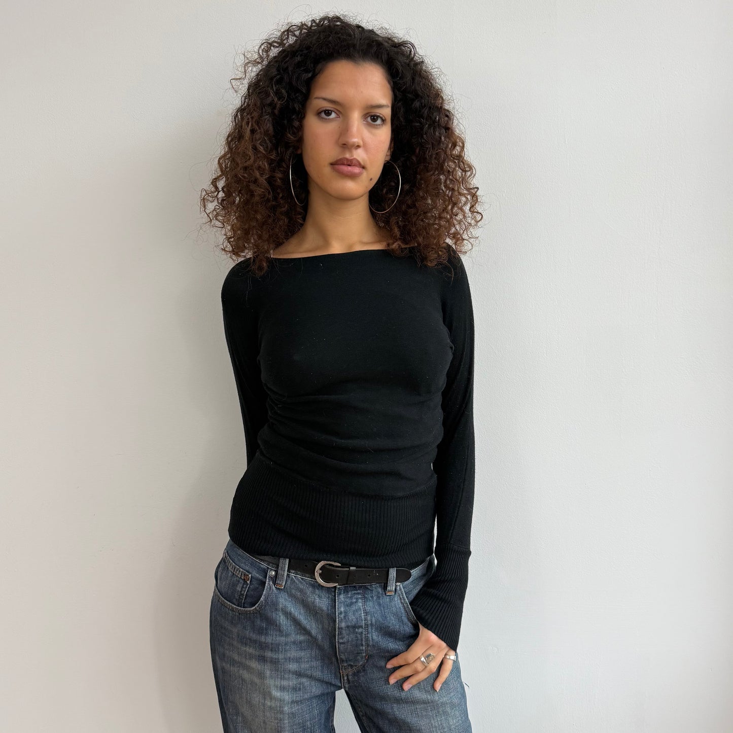 Black slouchy long sleeve knit - Size S