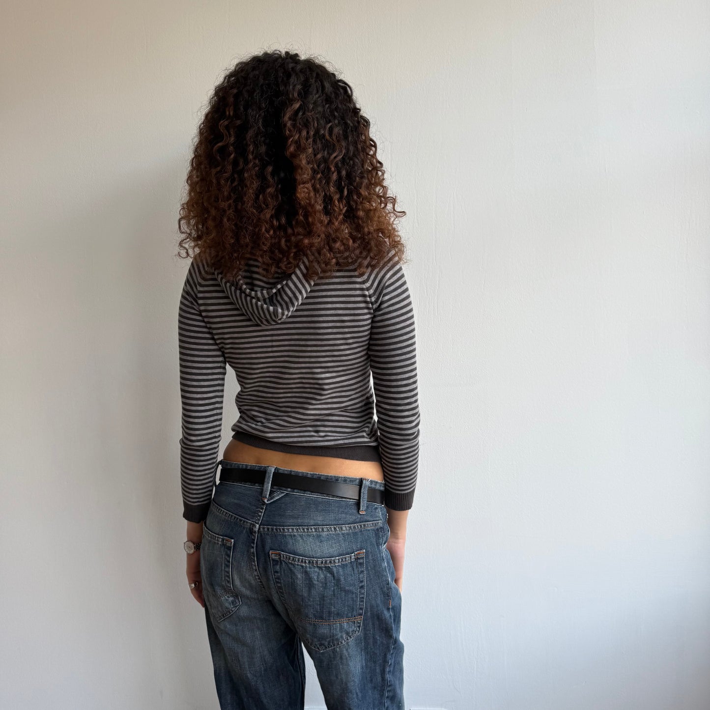 Brown + grey striped hoodie - Size XS/S