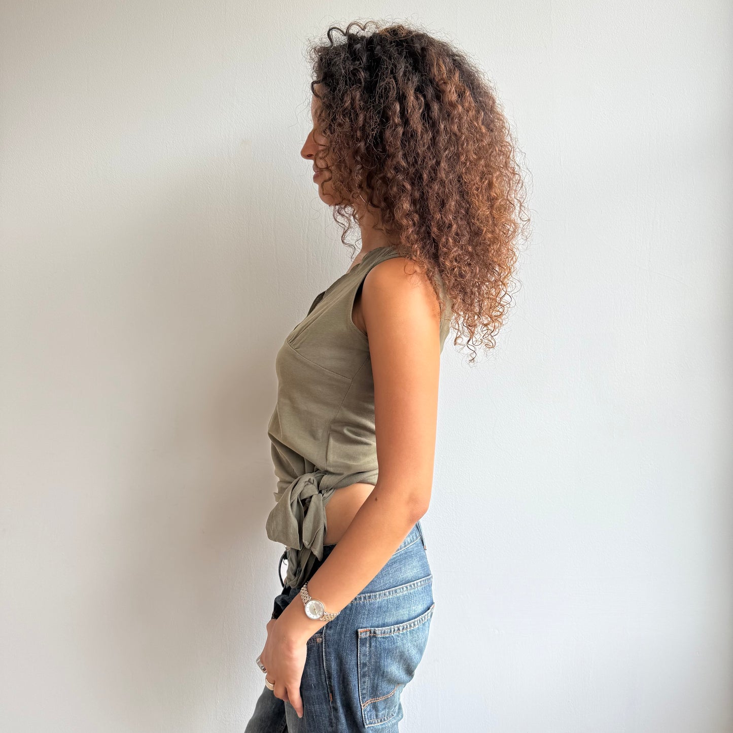 Khaki wrap tie side top - Size M