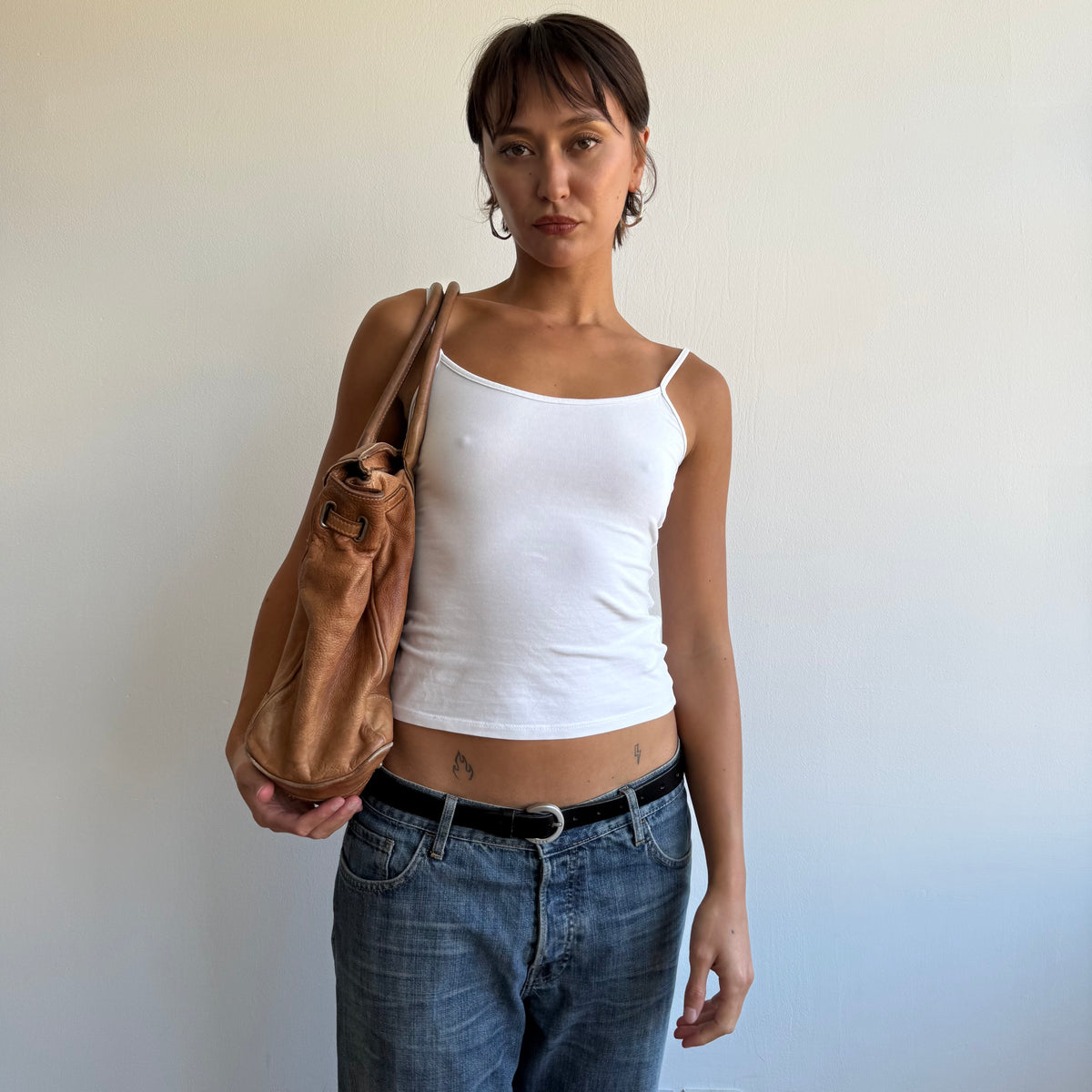 Peach leather firkin bag - One Size