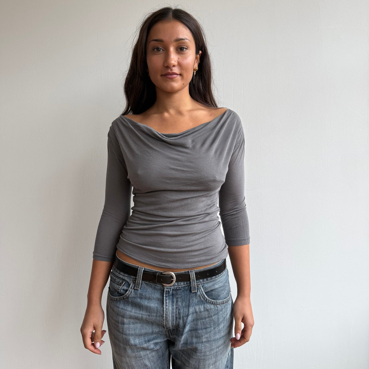 Taupe 3/4 sleeve cowl neck top - Size S