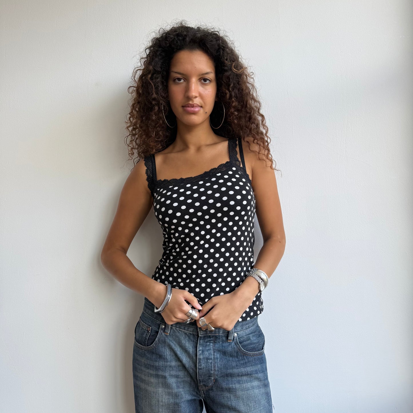 Black polka dot lace cami - Size M