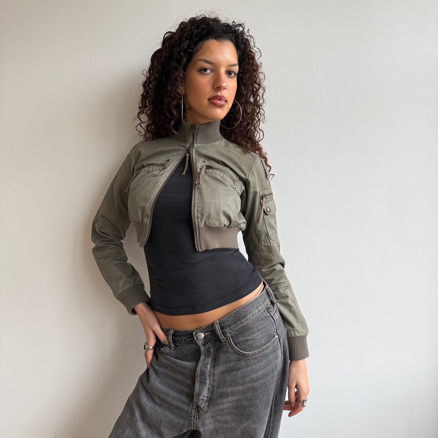 Khaki cargo crop jacket - Size S