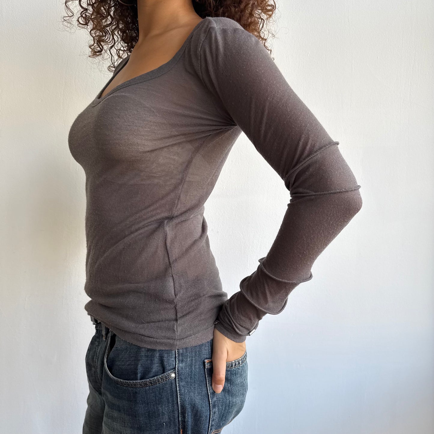 Taupe Cop Copine long sleeve top - Size M