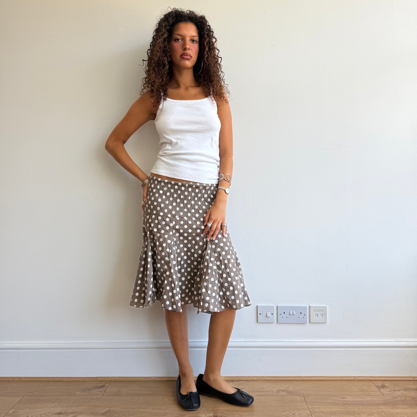 Brown polka dot midi skirt - Size S/M