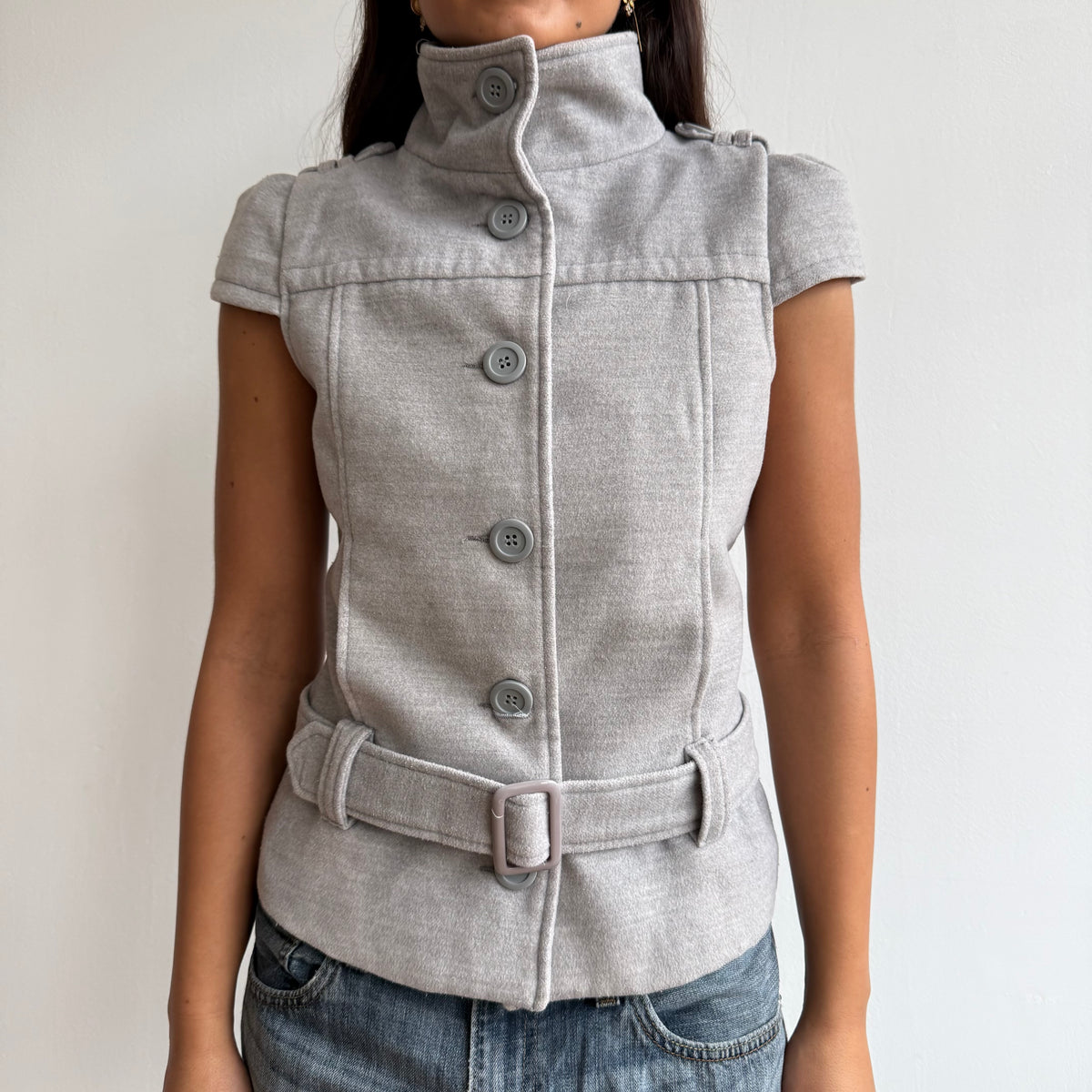 Grey short sleeve belted peacoat - Size S