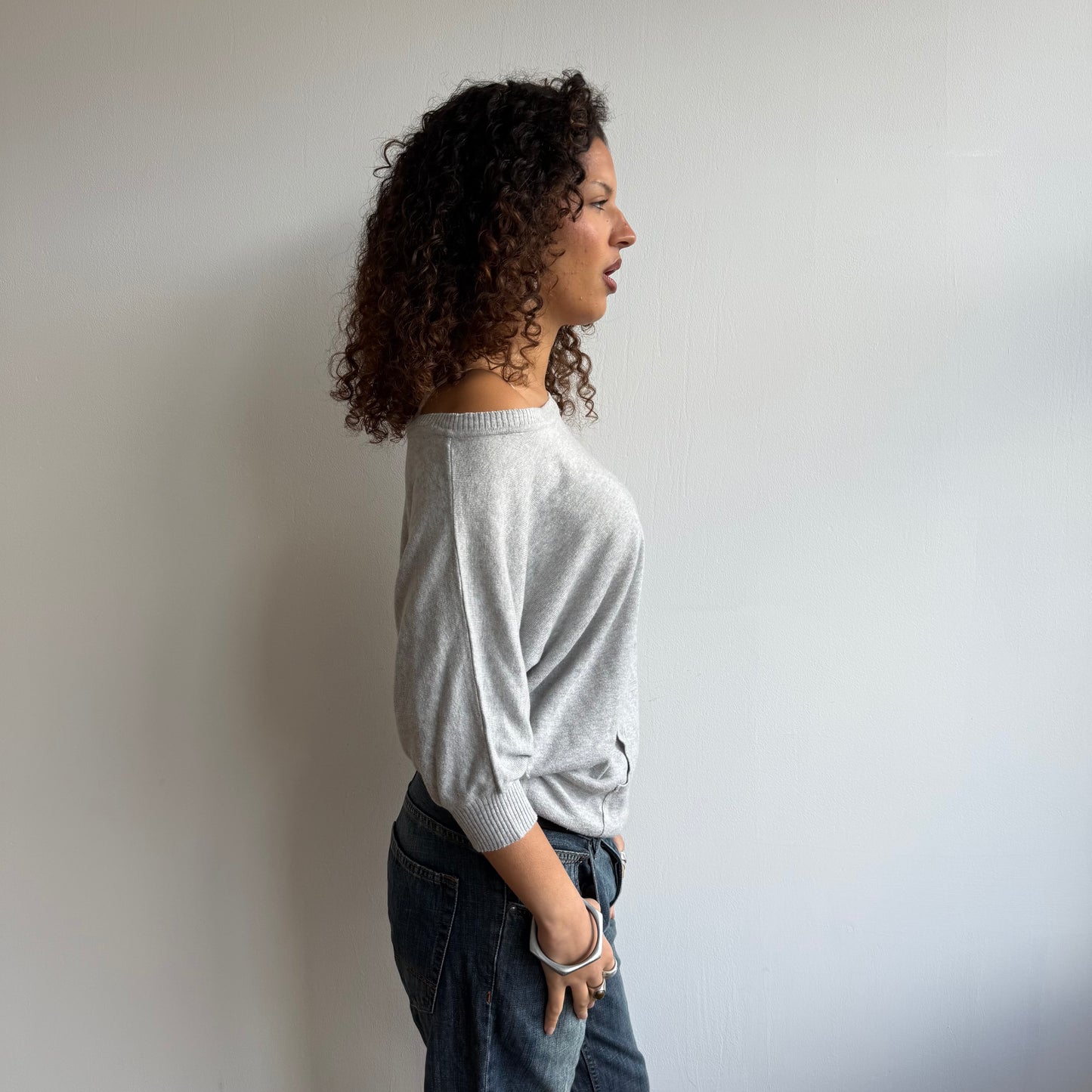 Grey short sleeve pocket slouchy knit - Size M