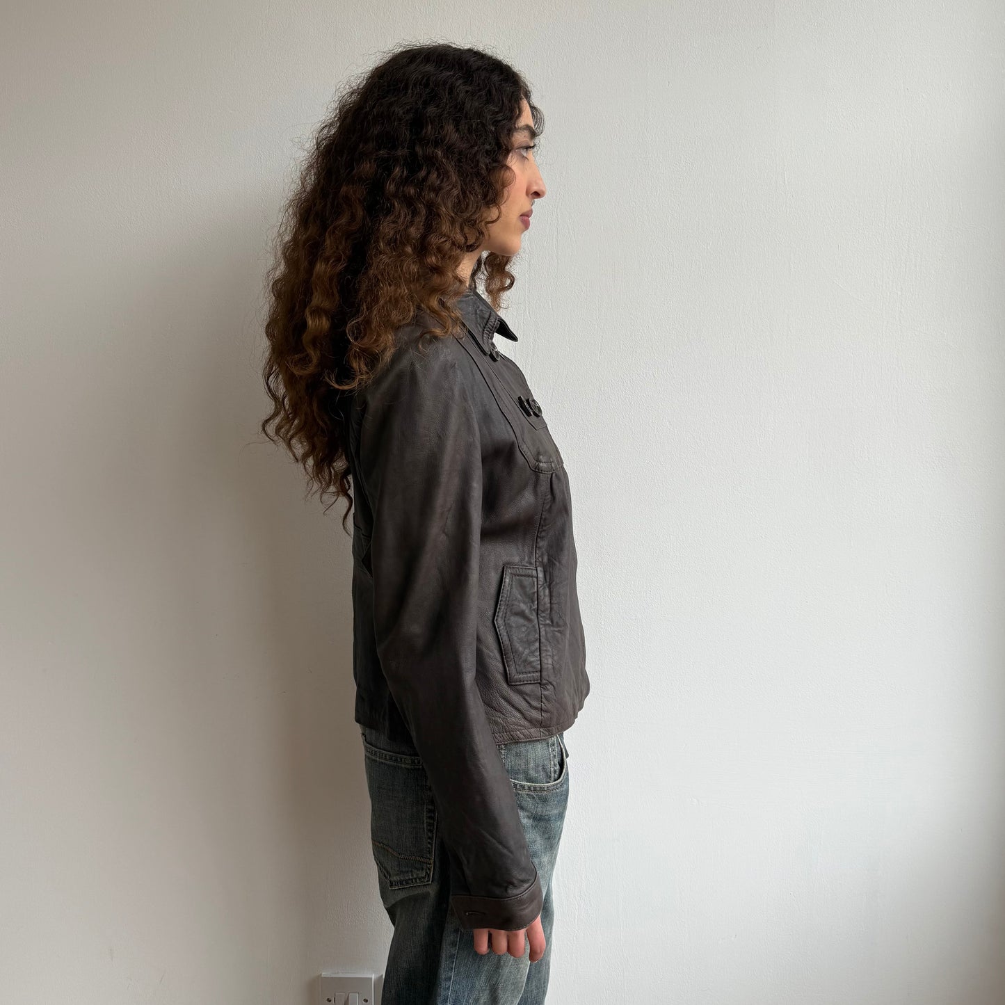 Brown leather peacoat - Size S/M
