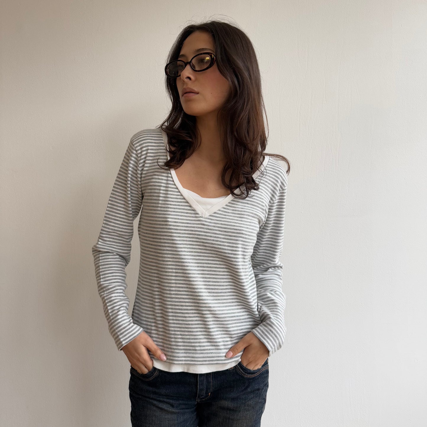 Grey striped long sleeve - Size M