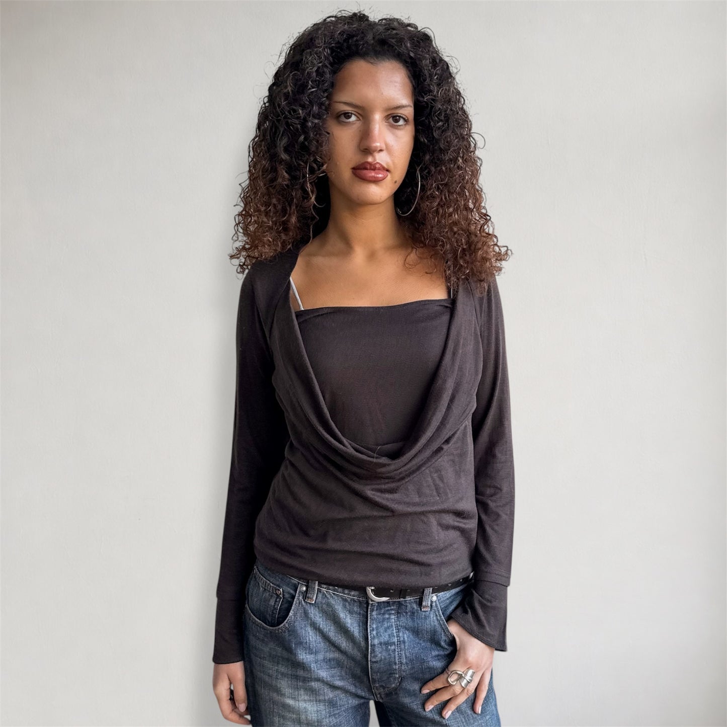 Brown double layer knit jumper - Size M