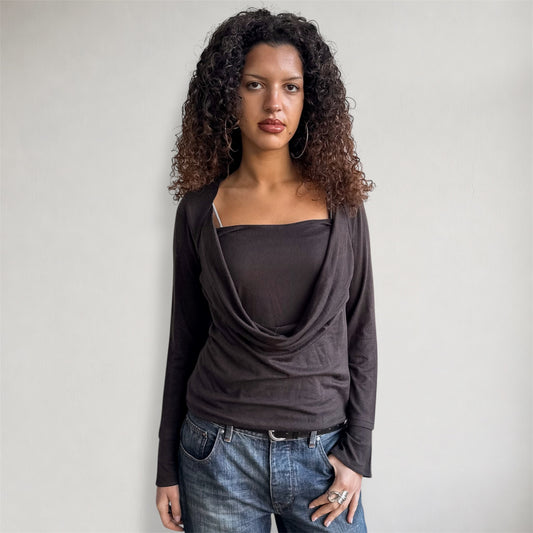 Brown double layer knit jumper - Size M