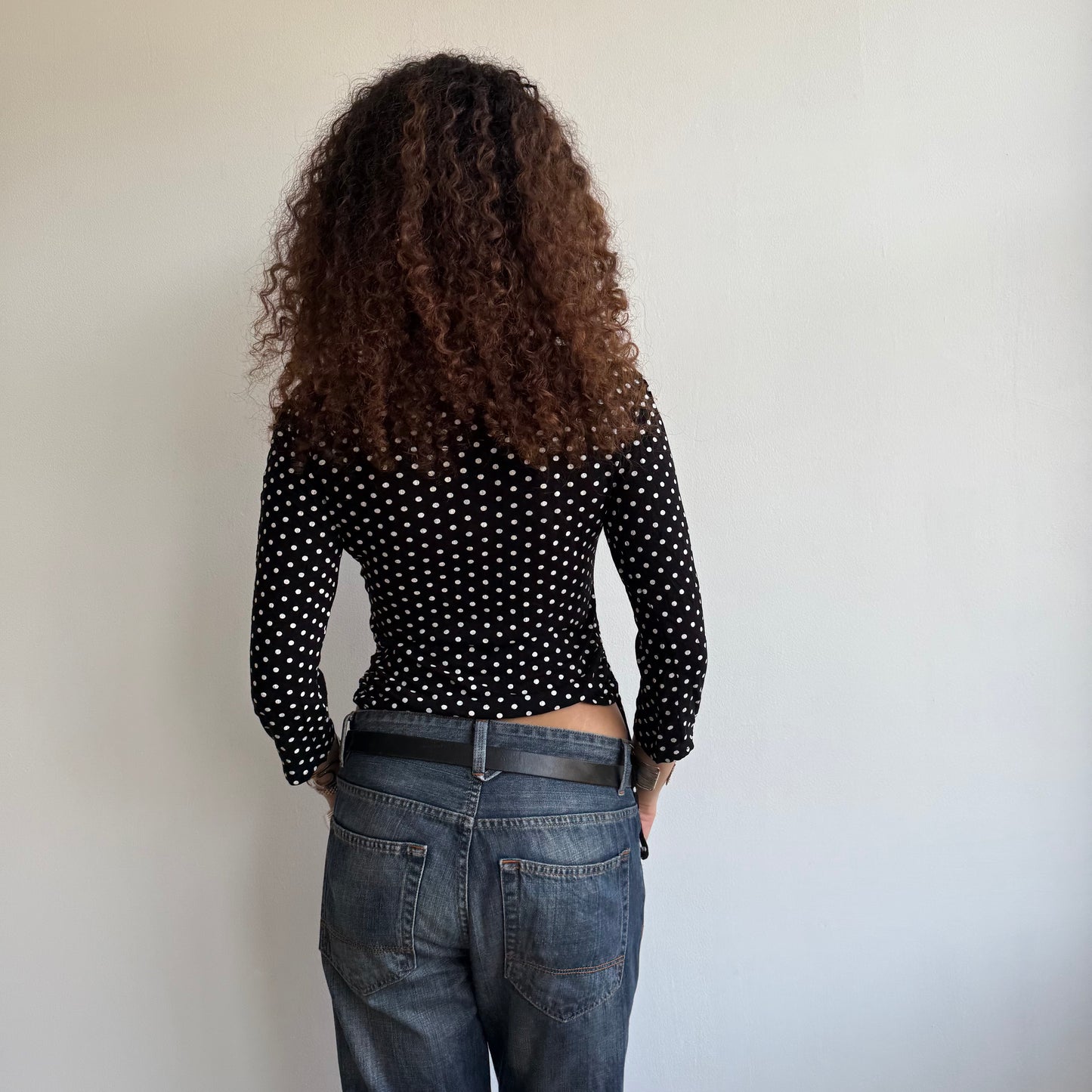 Polka dot ruched tie side top - Size M