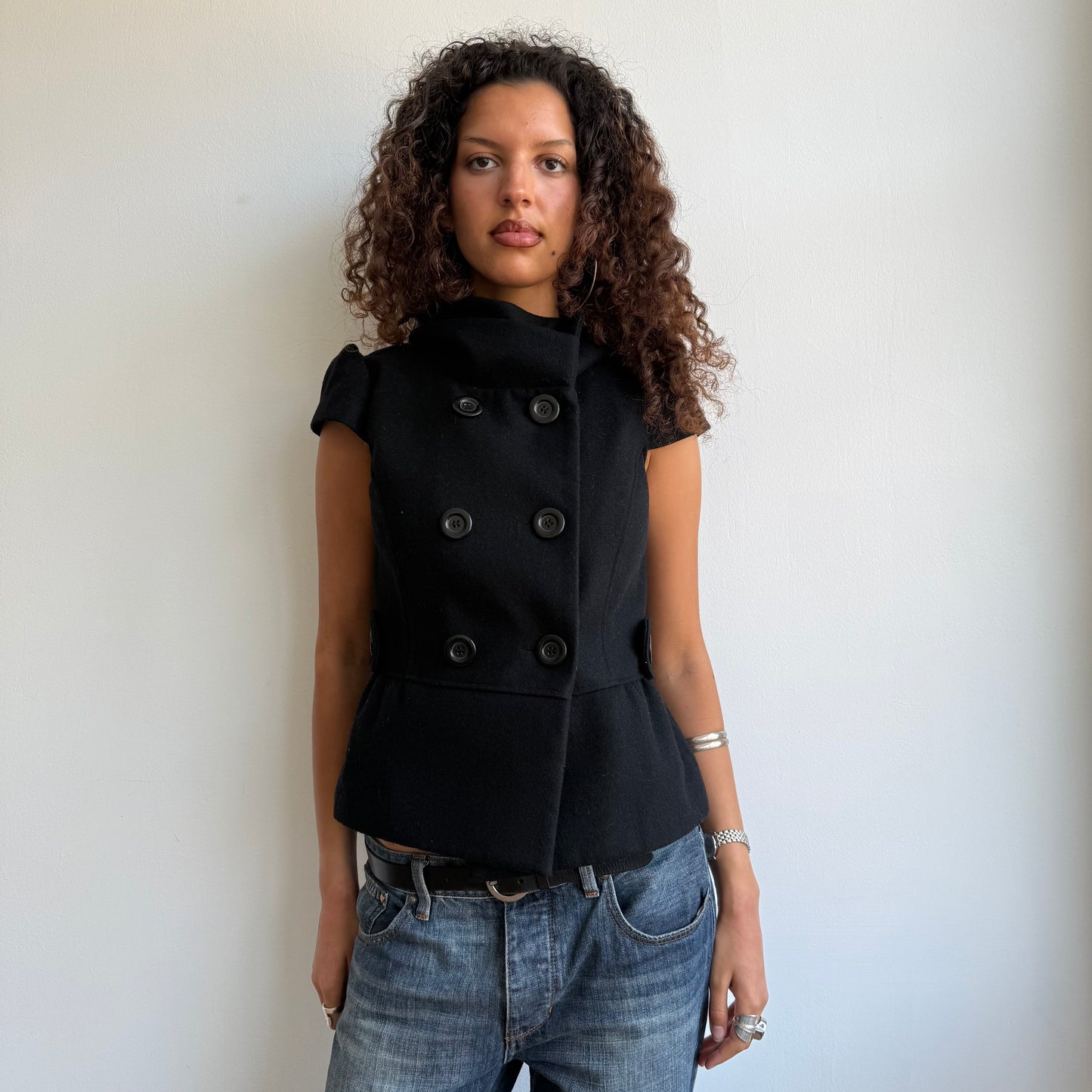 Black short sleeve peacoat - Size M