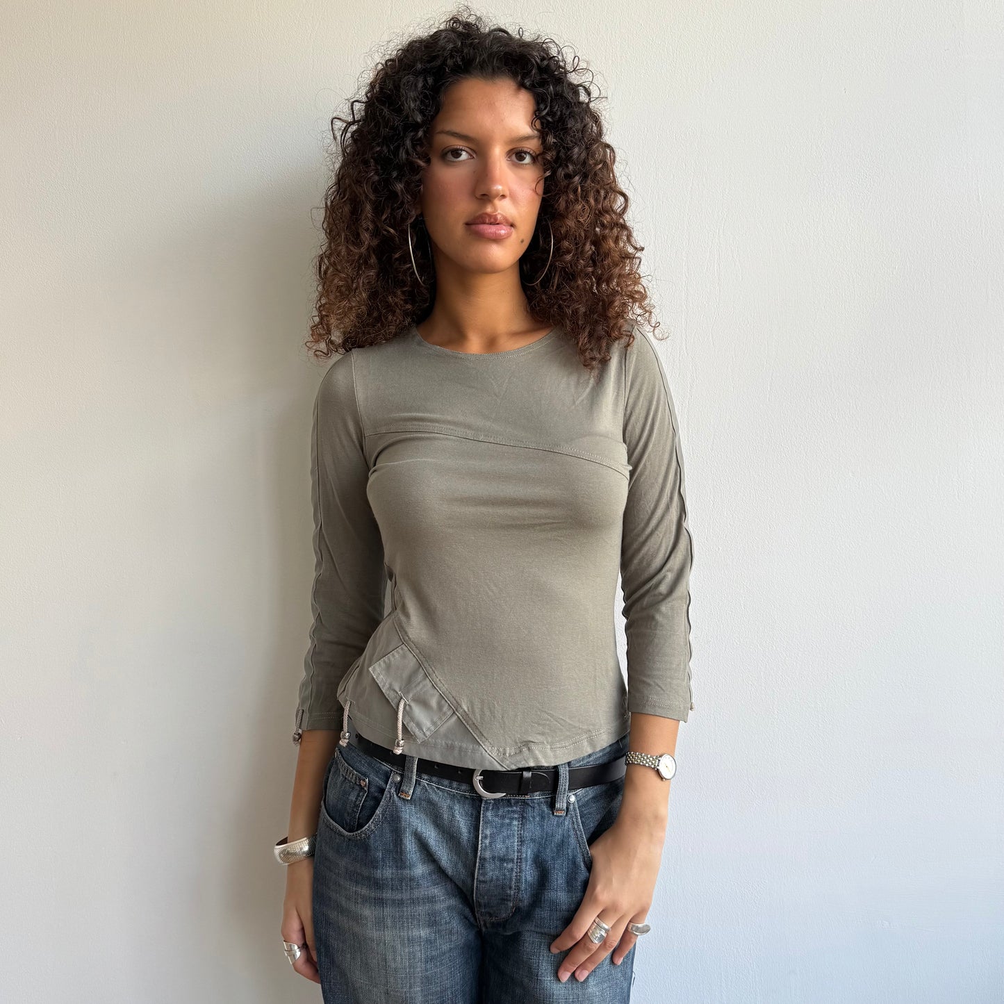 Khaki cargo long sleeve top - Size M