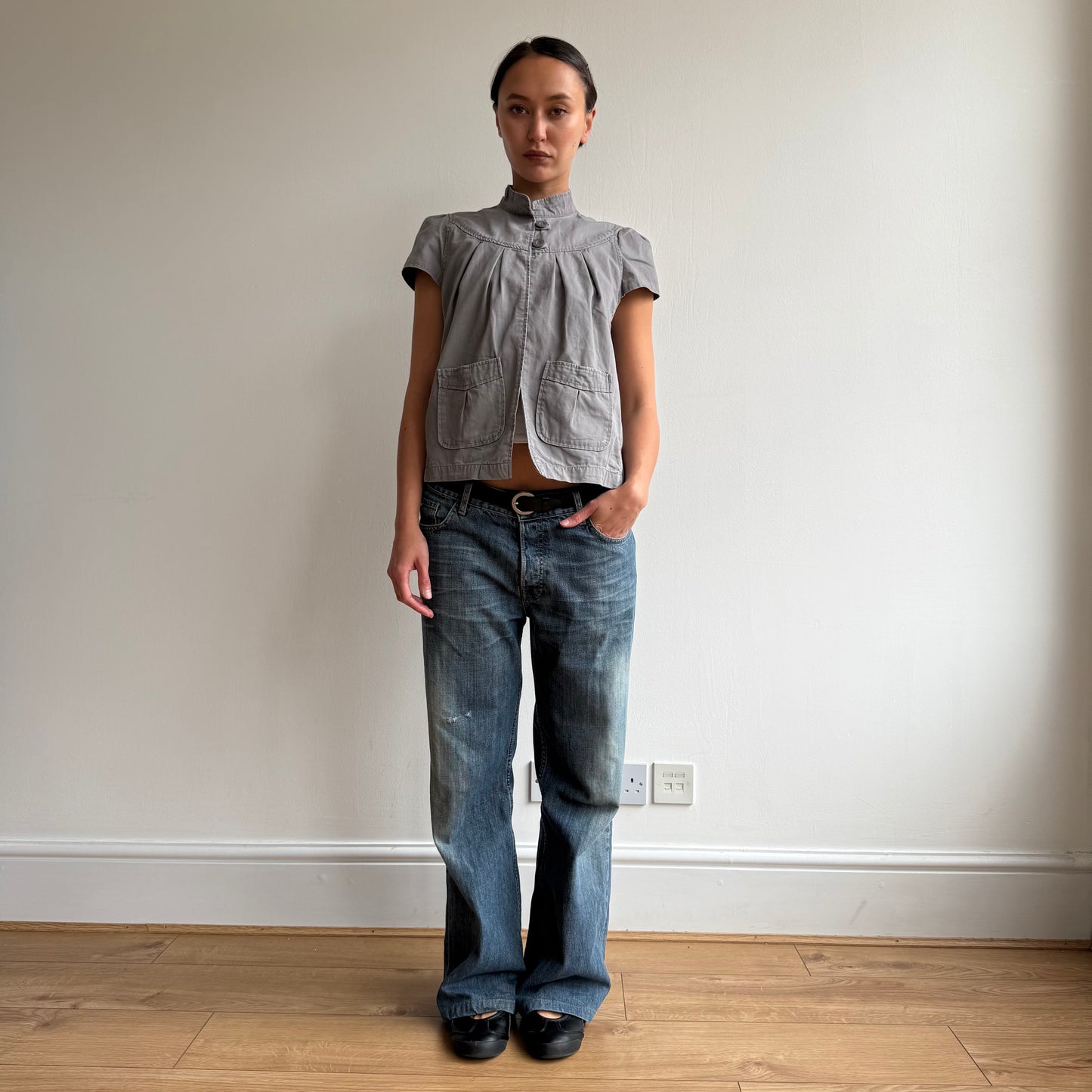Grey short sleeve peacoat - Size M
