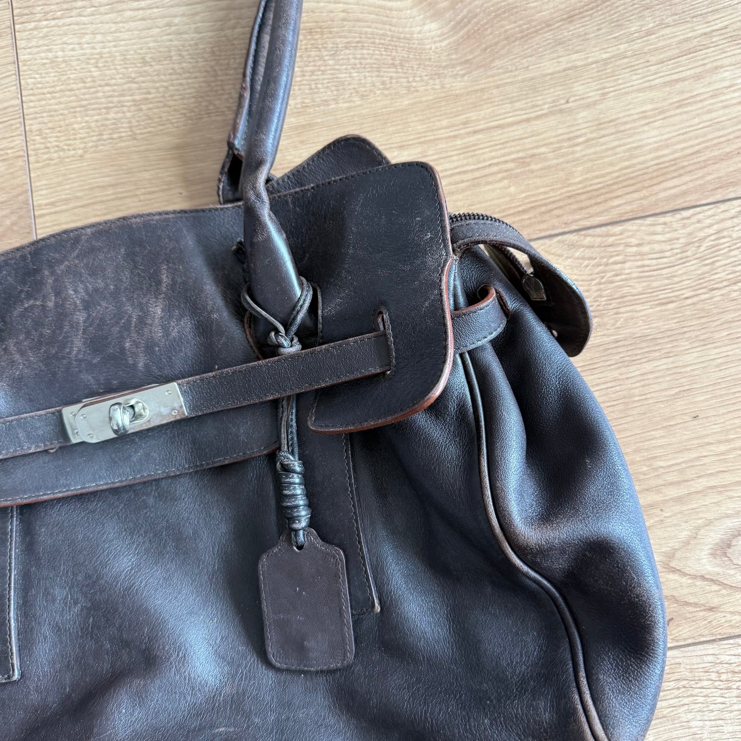 Brown leather firkin bag - One Size
