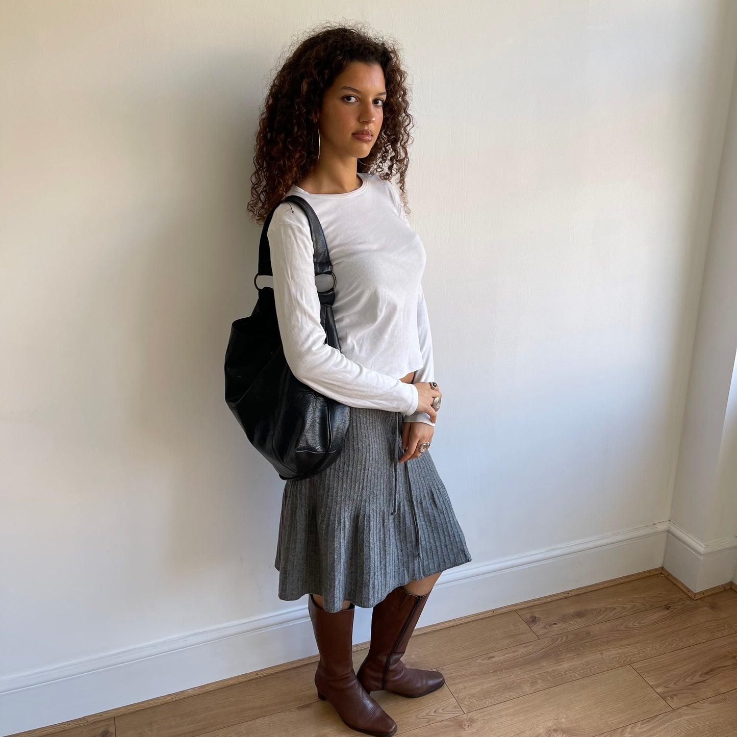 Grey knit midi skirt - Size M
