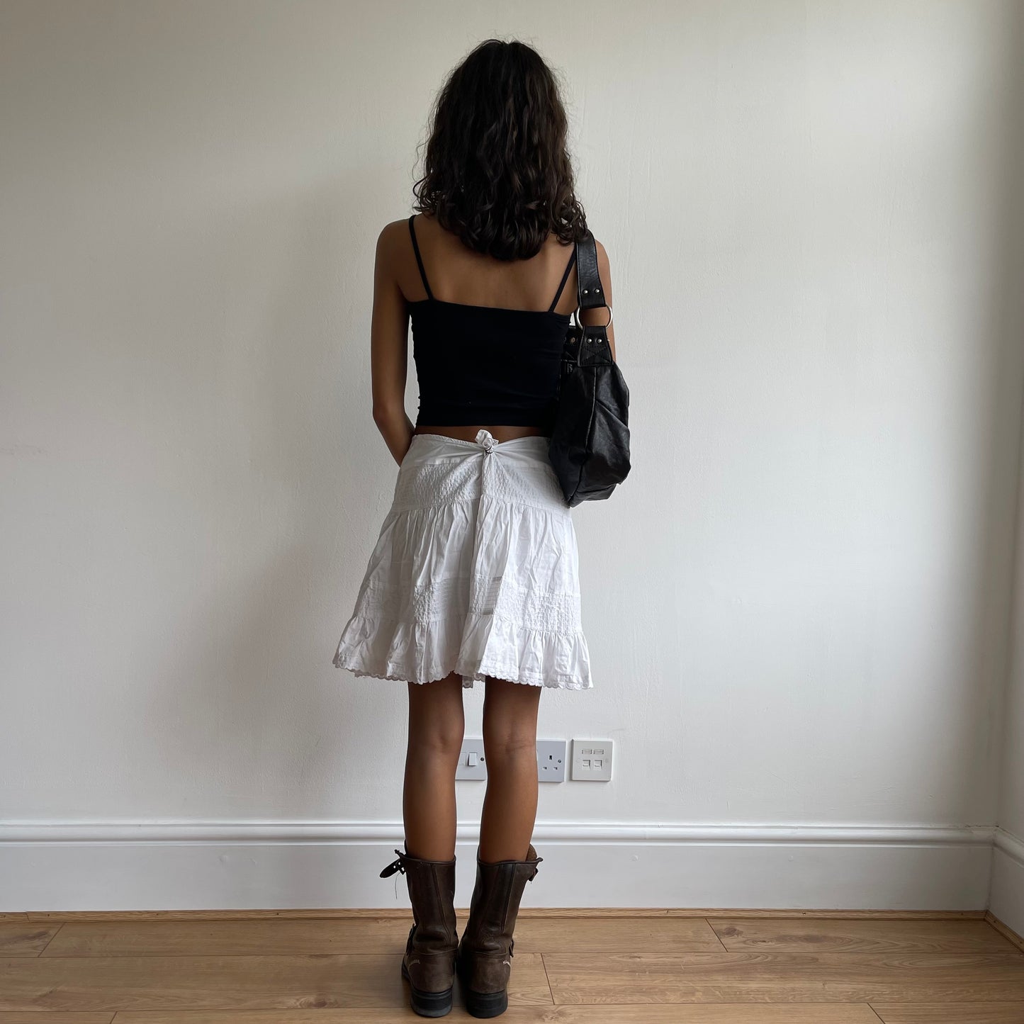White boho ruched mini skirt - Size S