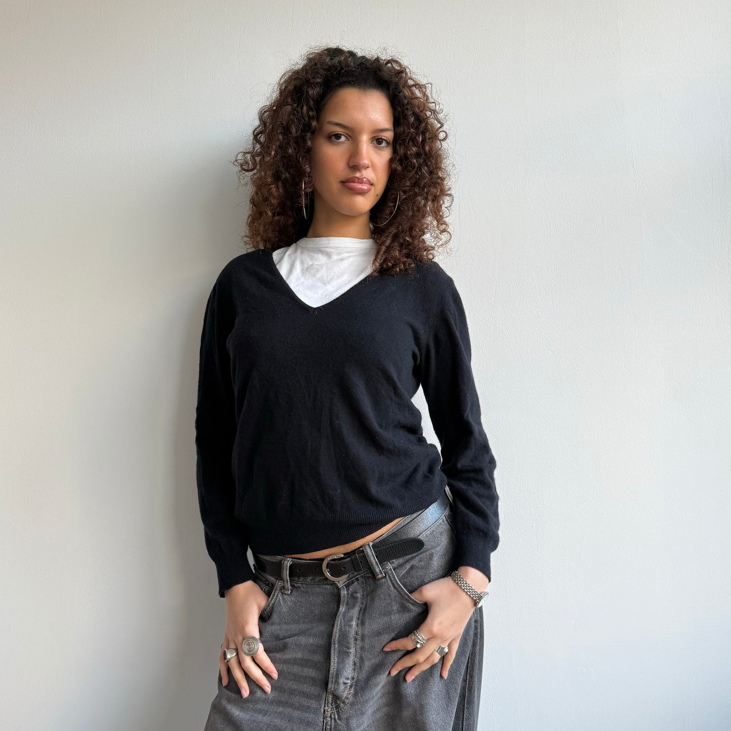 Black cashmere v-neck - Size S