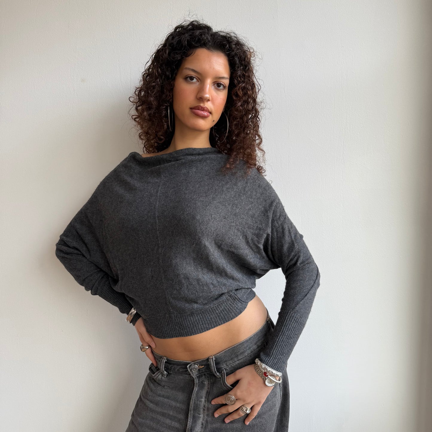 Grey slouchy batwing knit - Size XS