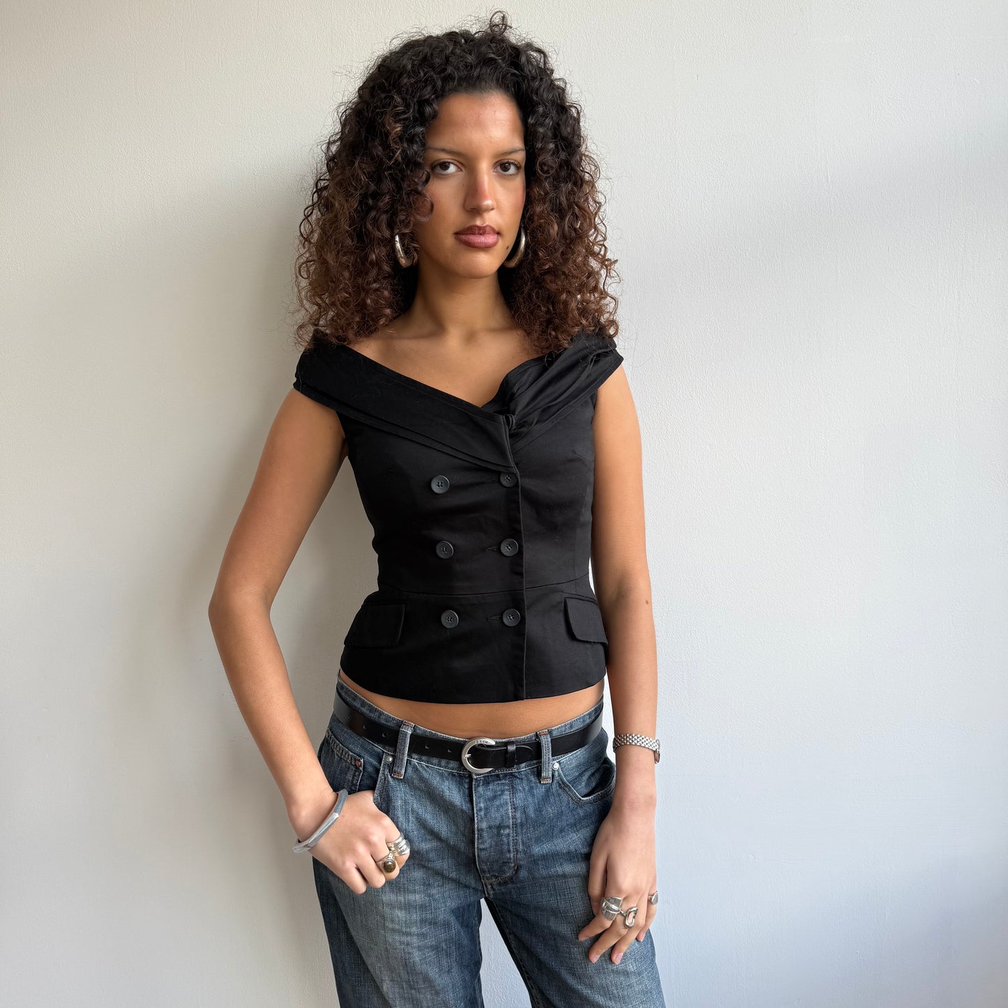 Black waistcoat top - Size XS/S
