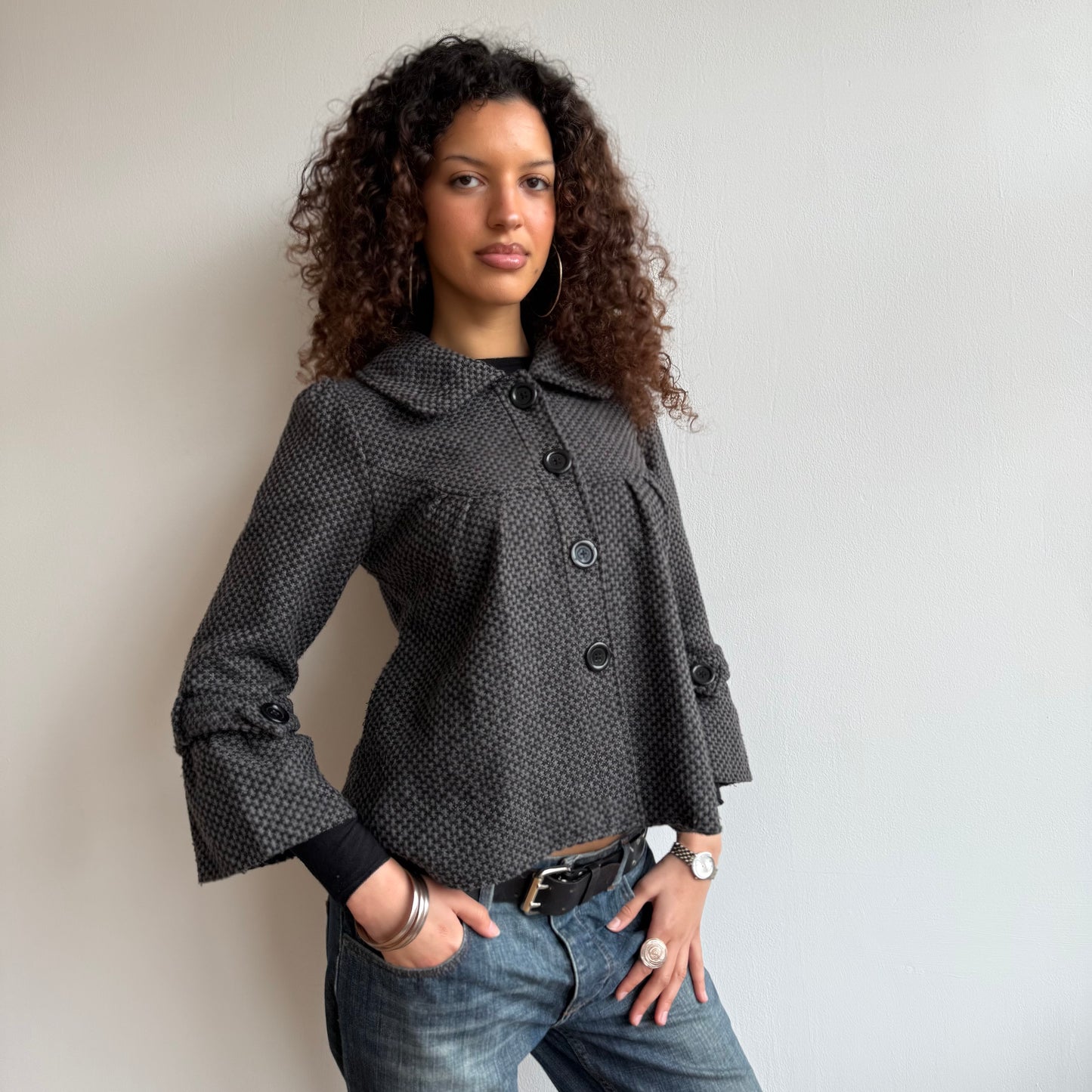 Grey round collar peacoat - Size S