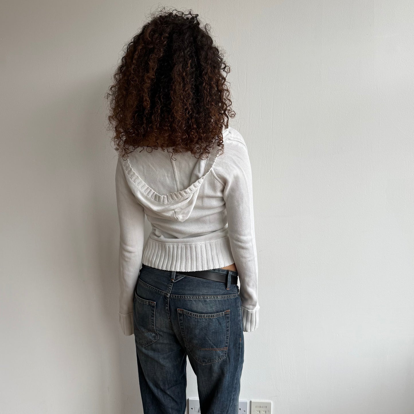 White hooded knit jumper - Size S
