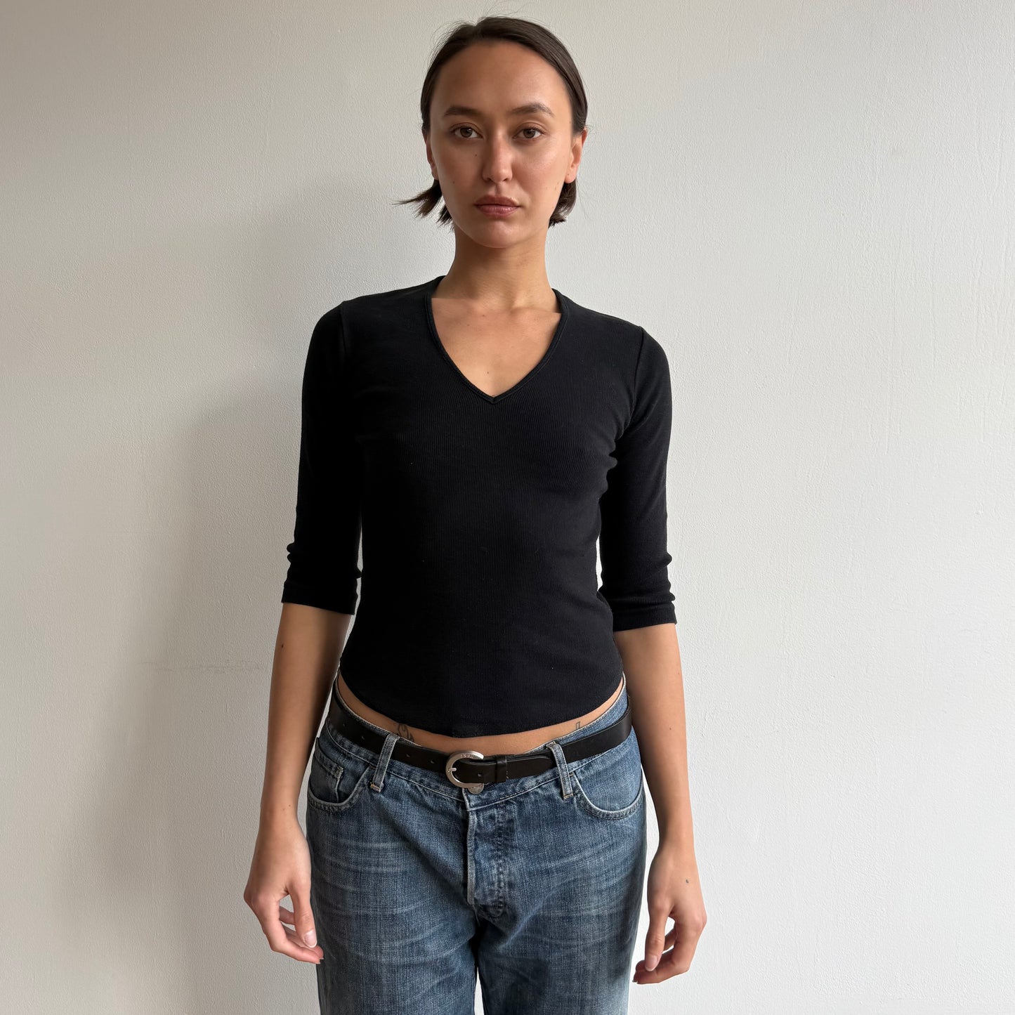 Black 3/4 sleeve knit top  - Size S