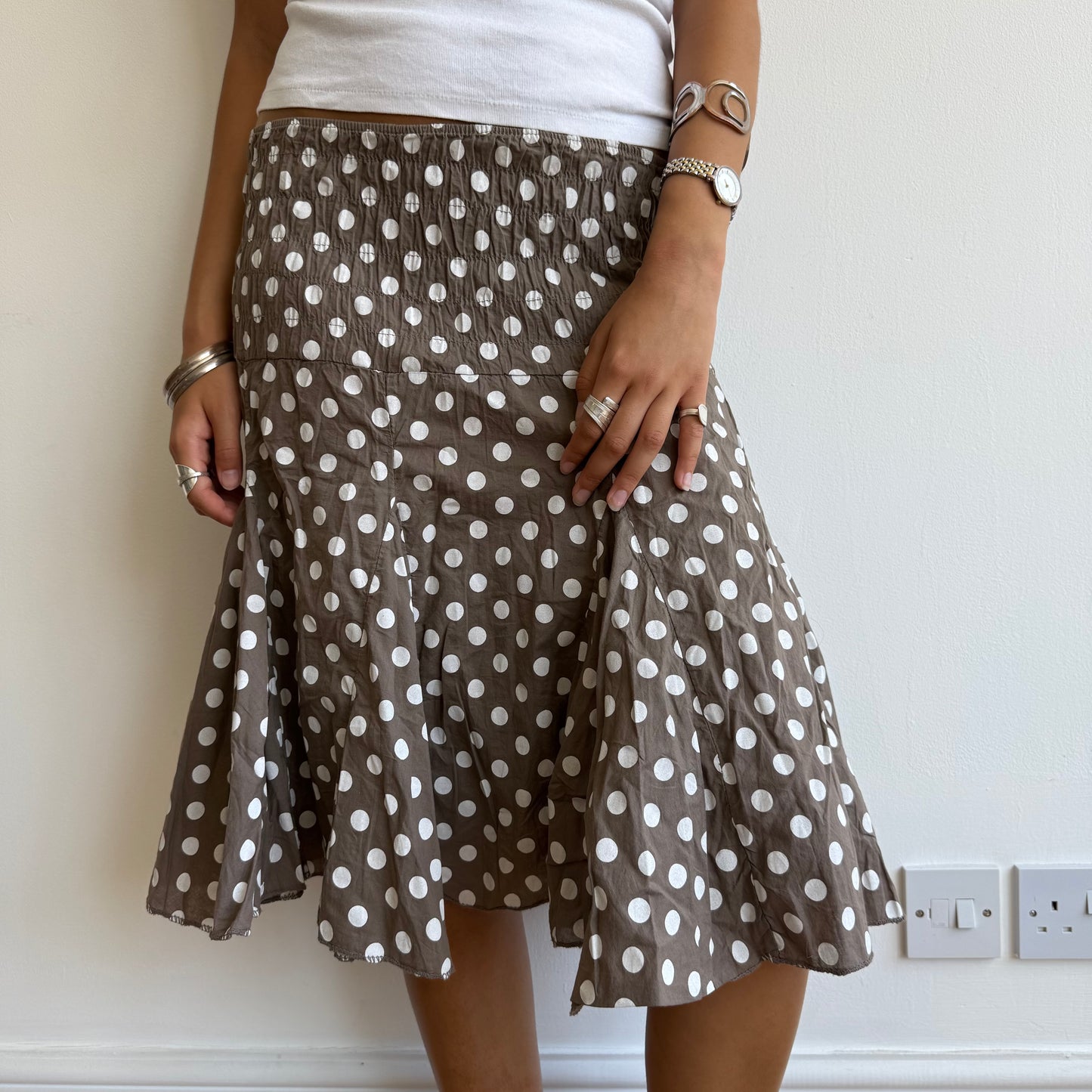 Brown polka dot midi skirt - Size S/M