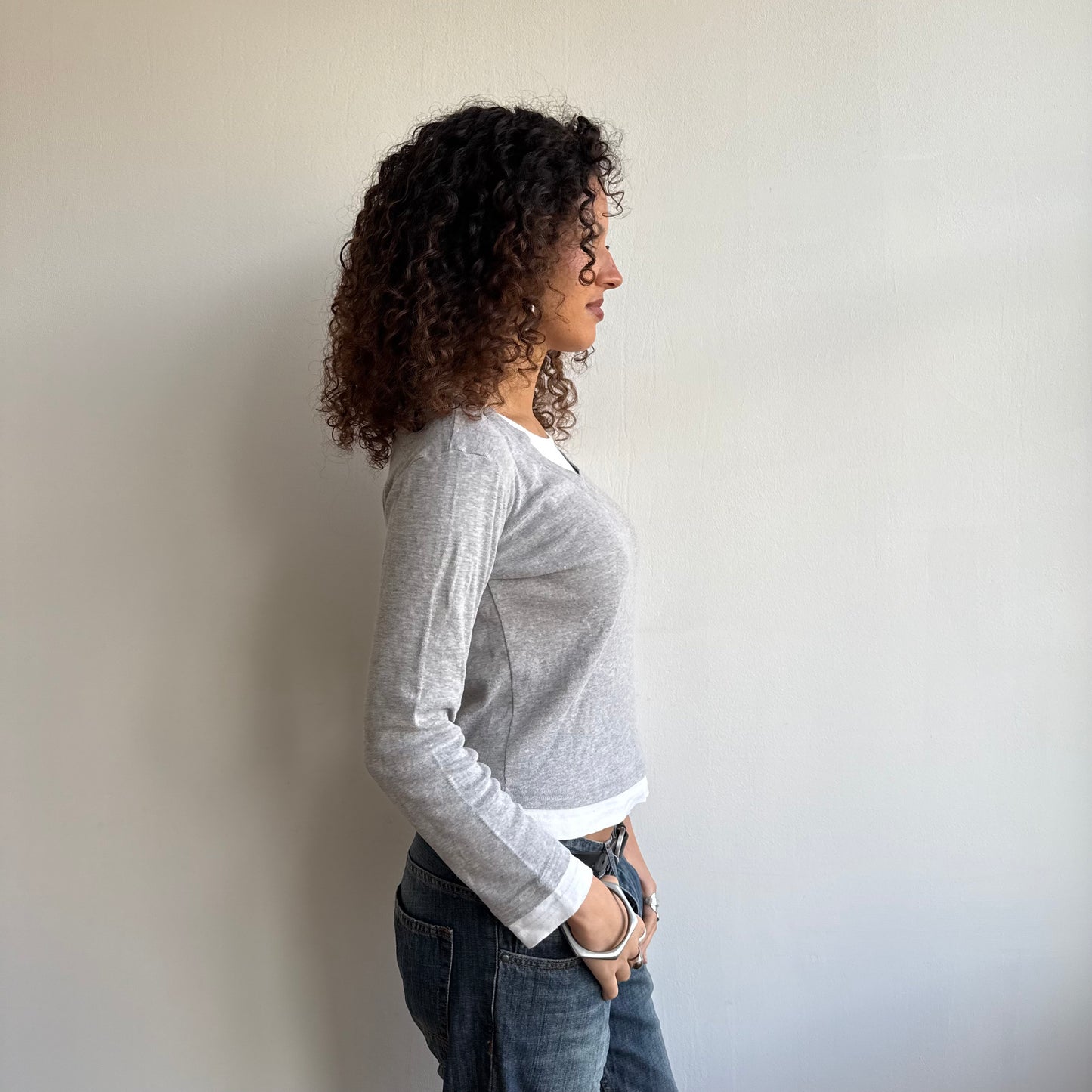 Grey + white double layer top - Size S/M