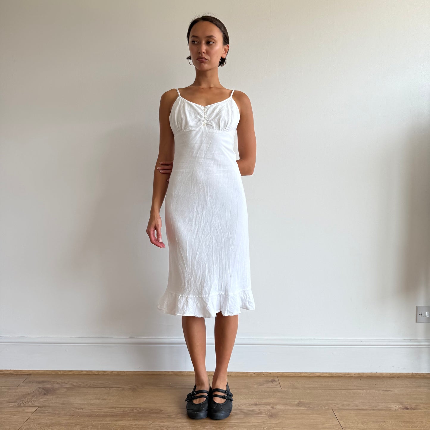 White linen midi milkmaid dress - Size S