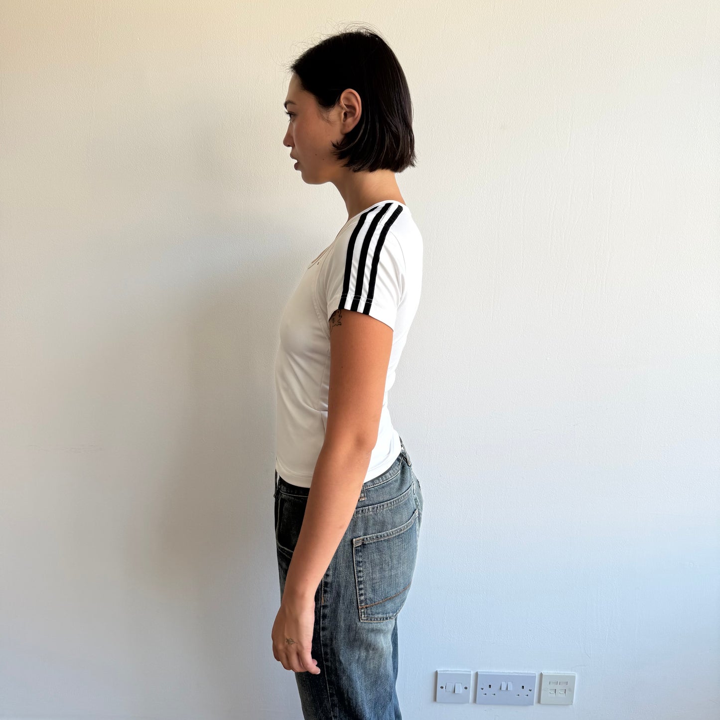 White Adidas 3-Stripe baby tee - Size S