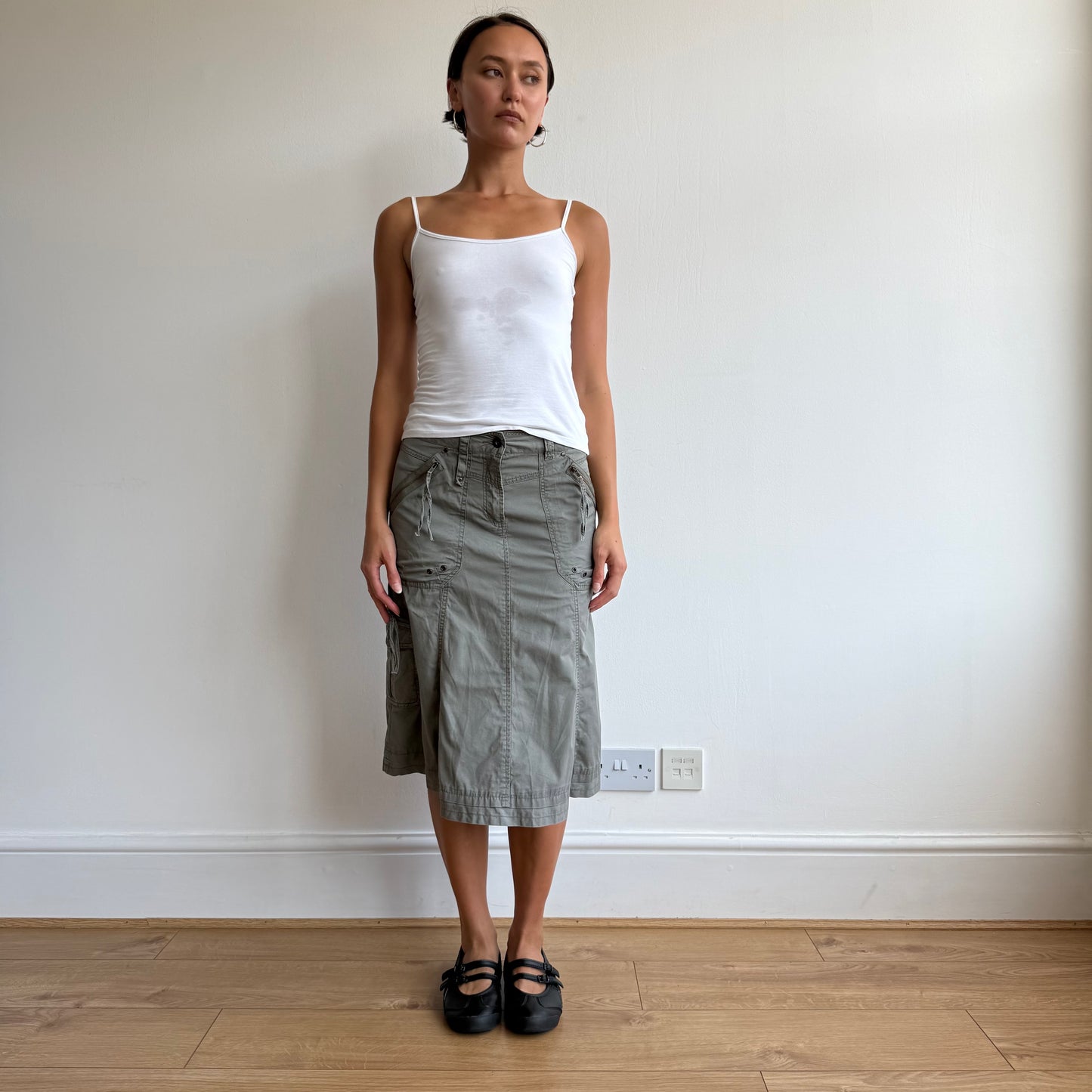 Khaki cargo midi skirt - Size S