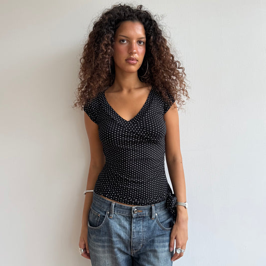 Micro polka dot tie side wrap top - Size M (1)