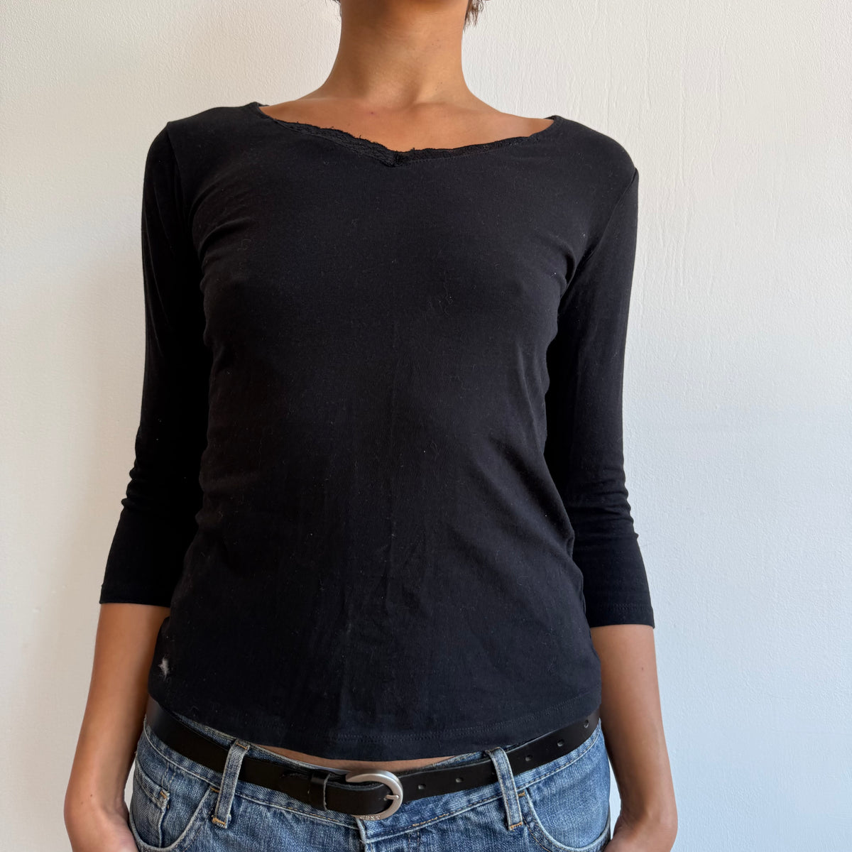 Black 3/4 sleeve lace top - Size S