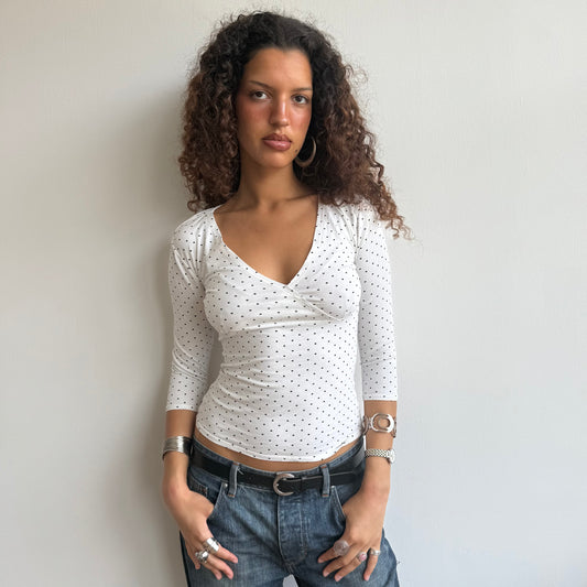 White micro polka dot wrap top - Size S