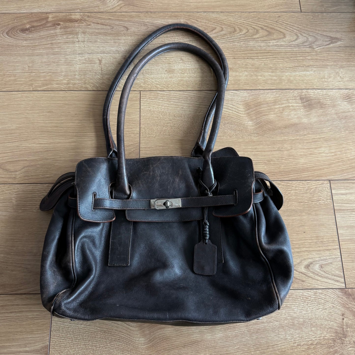 Brown leather firkin bag - One Size