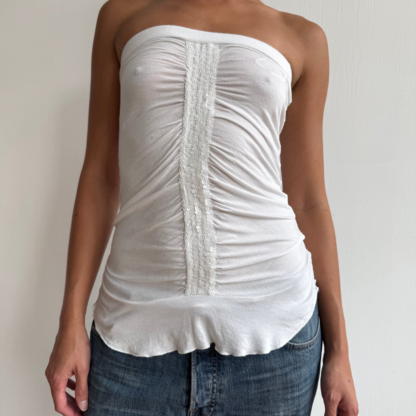 White sequin bandeau top - Size S