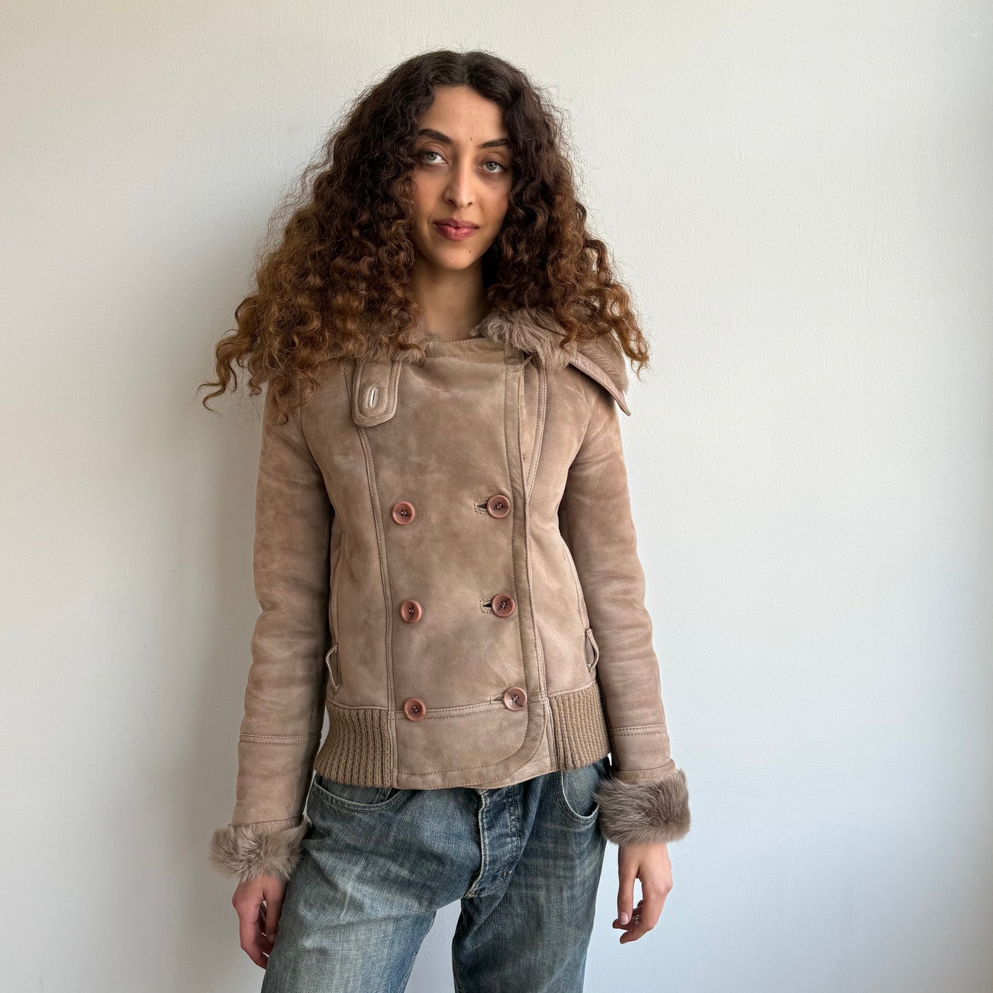 Tan fur suede peacoat - Size S/M