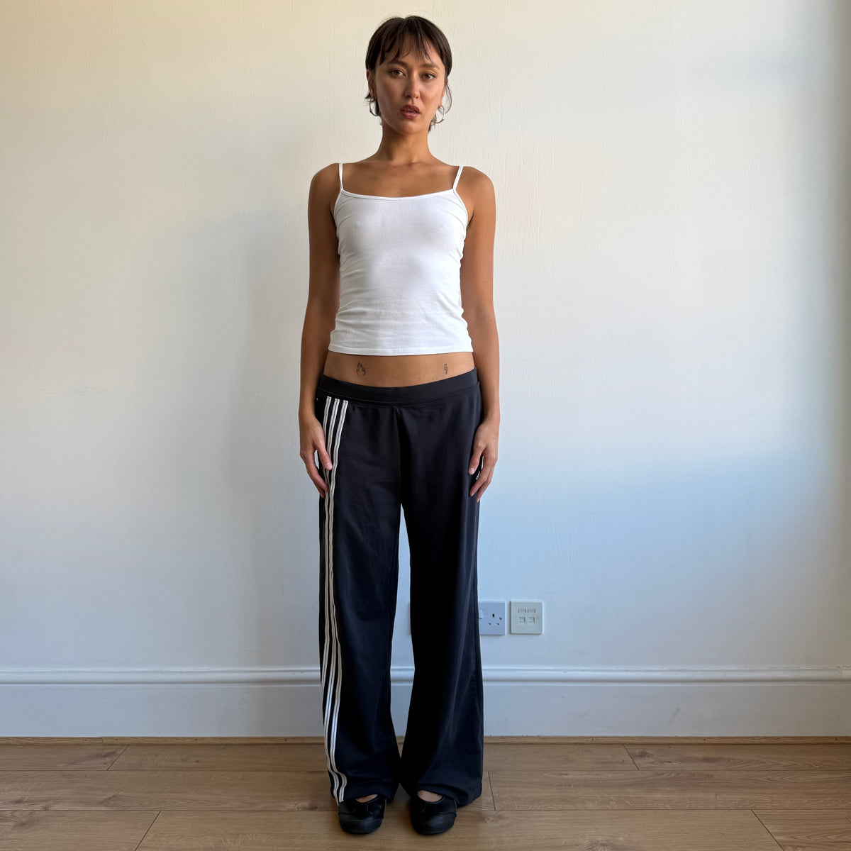 Navy Adidas 3 stripe wide leg yoga pants - Size L