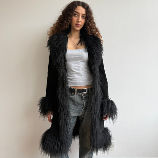 Black leather Afghan coat - Size M