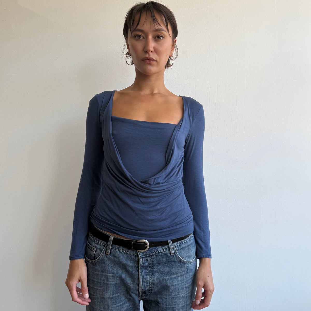 Blue keyhole wrap front top - Size S