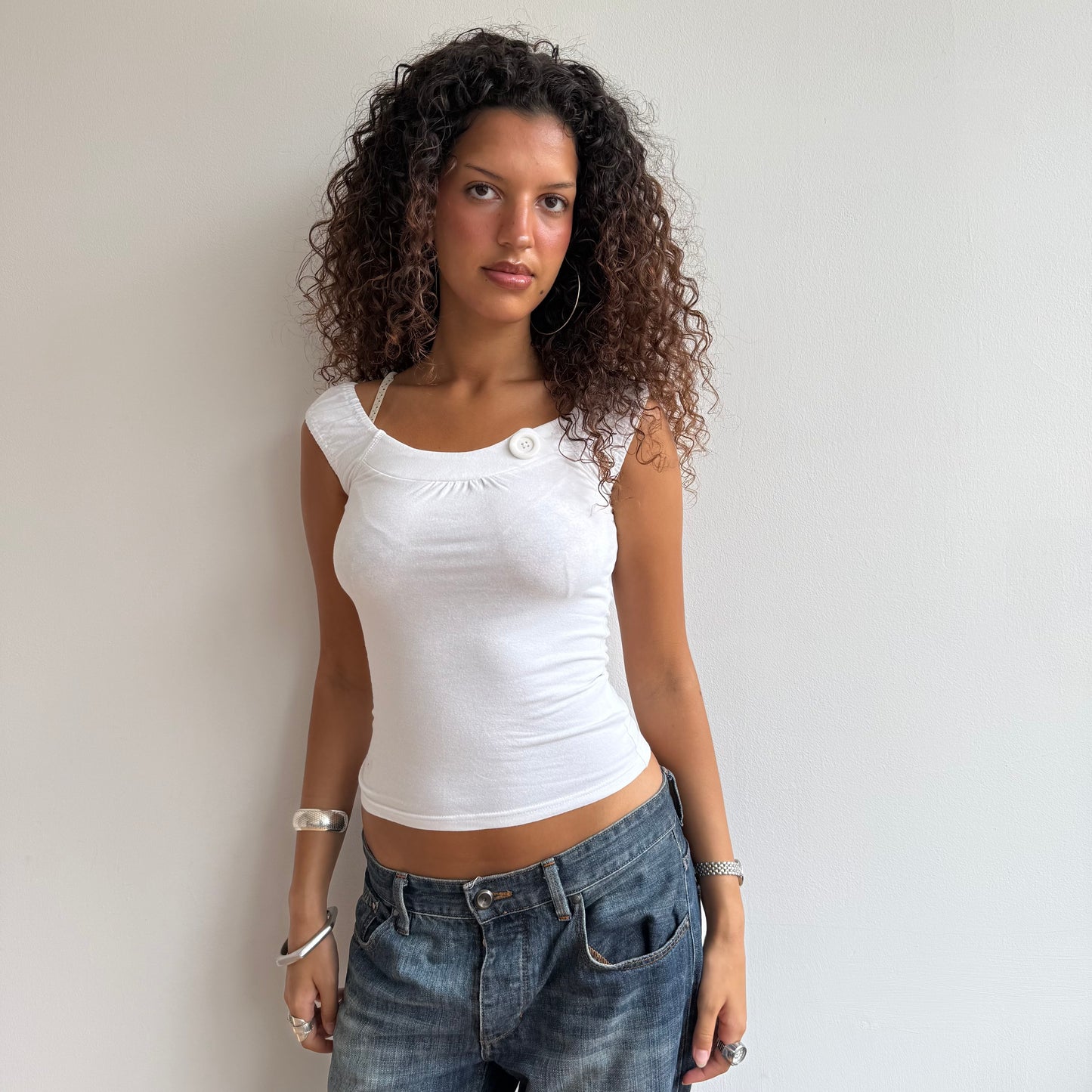 White button bardot top - Size S/M