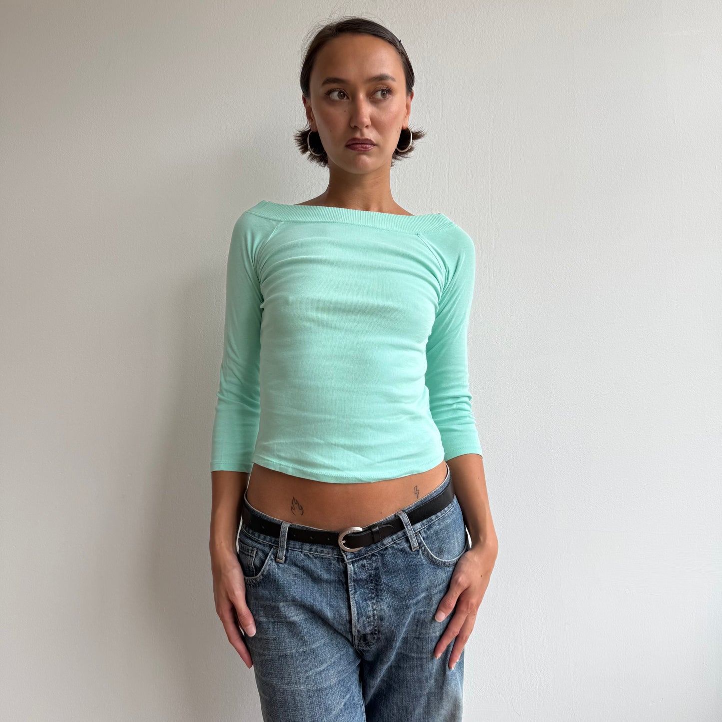 Mint 3/4 sleeve Bardot top - Size XS/S