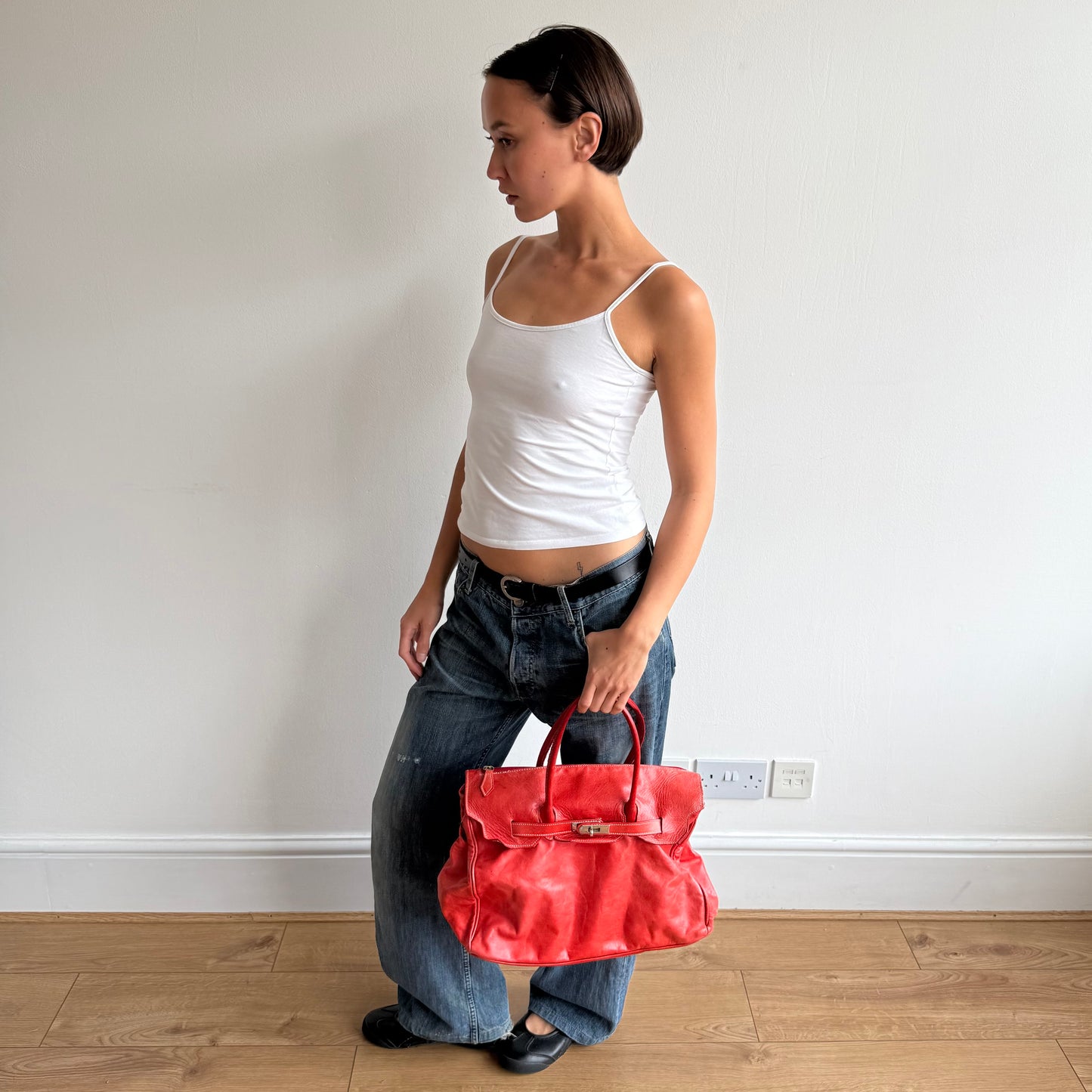 Red leather ‘firkin’ bag - One Size