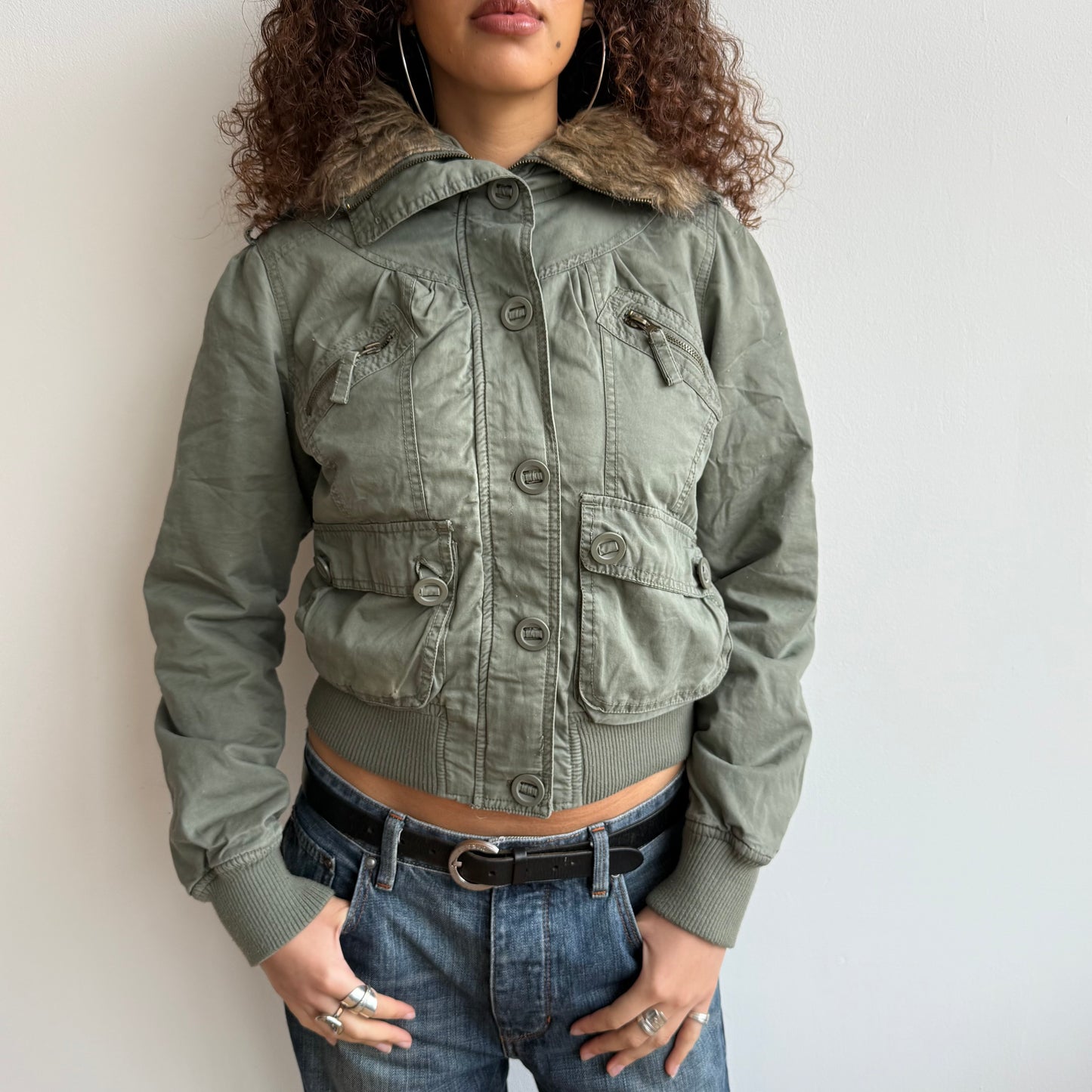 Khaki fur bomber jacket - Size M