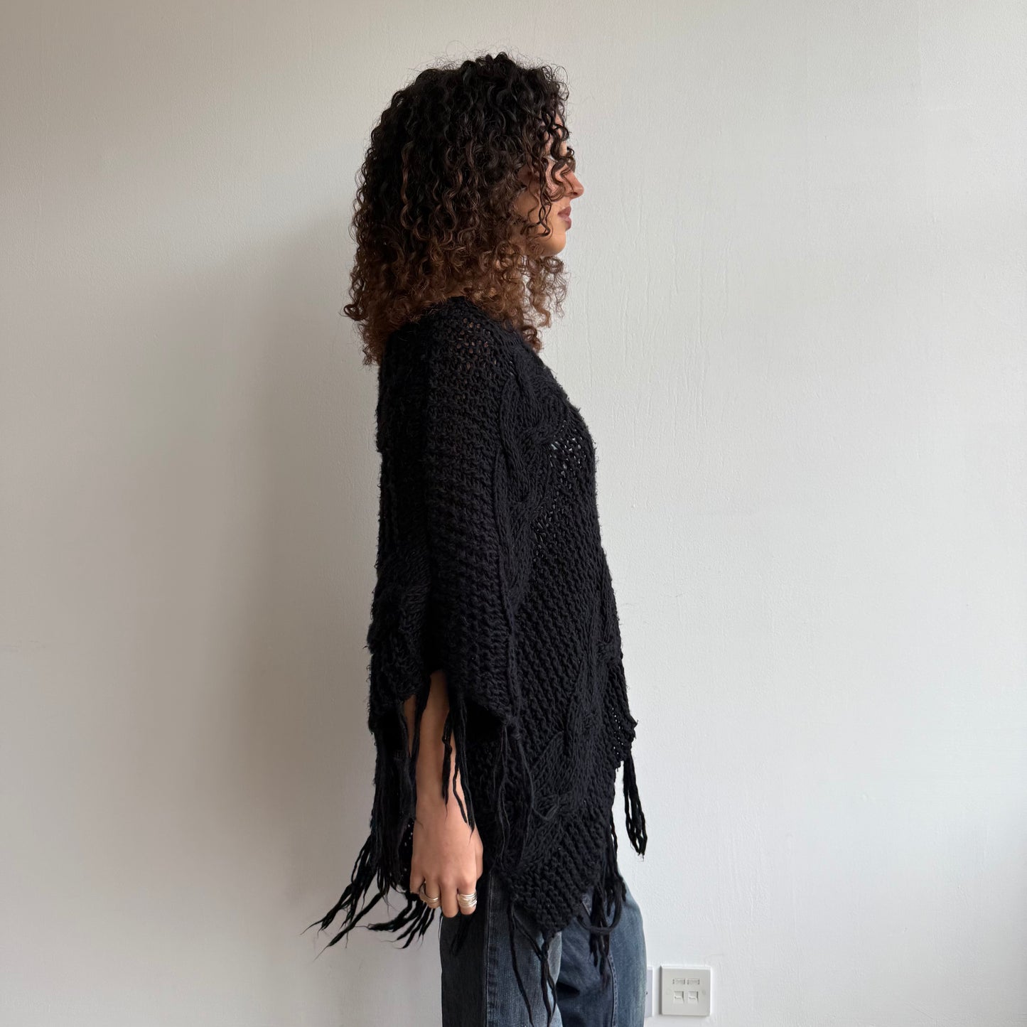 Black knit poncho - One Size