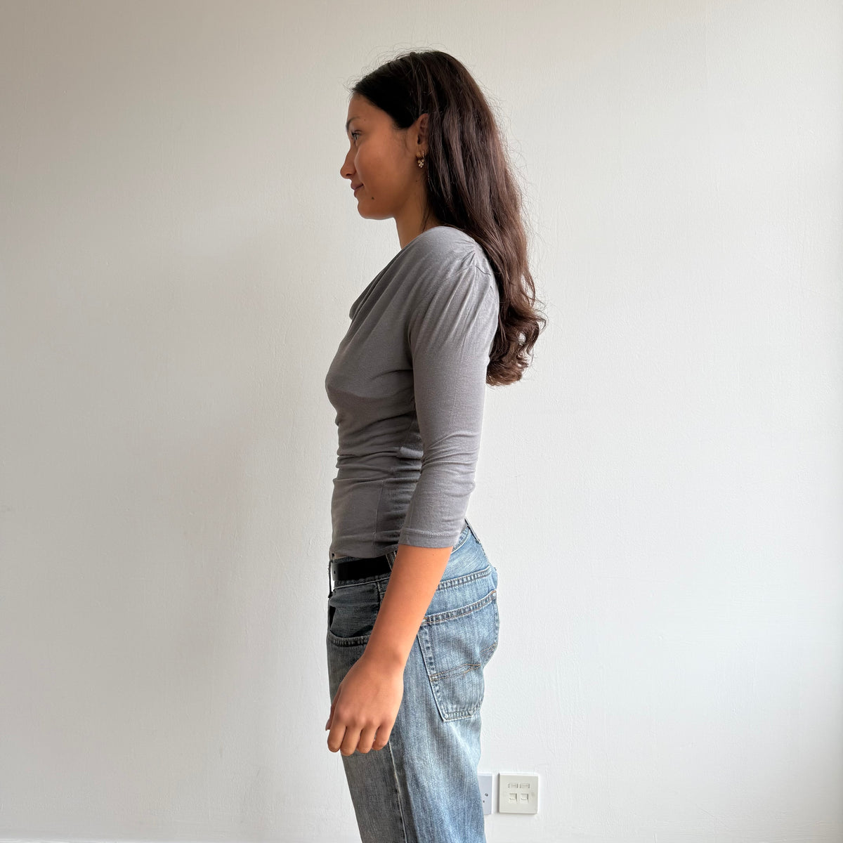 Taupe 3/4 sleeve cowl neck top - Size S